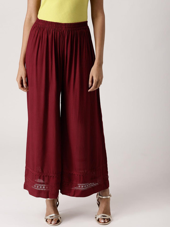 Maroon Solid Rayon Palazzos