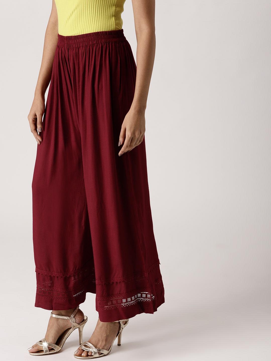 Maroon Solid Rayon Palazzos - ShopLibas 