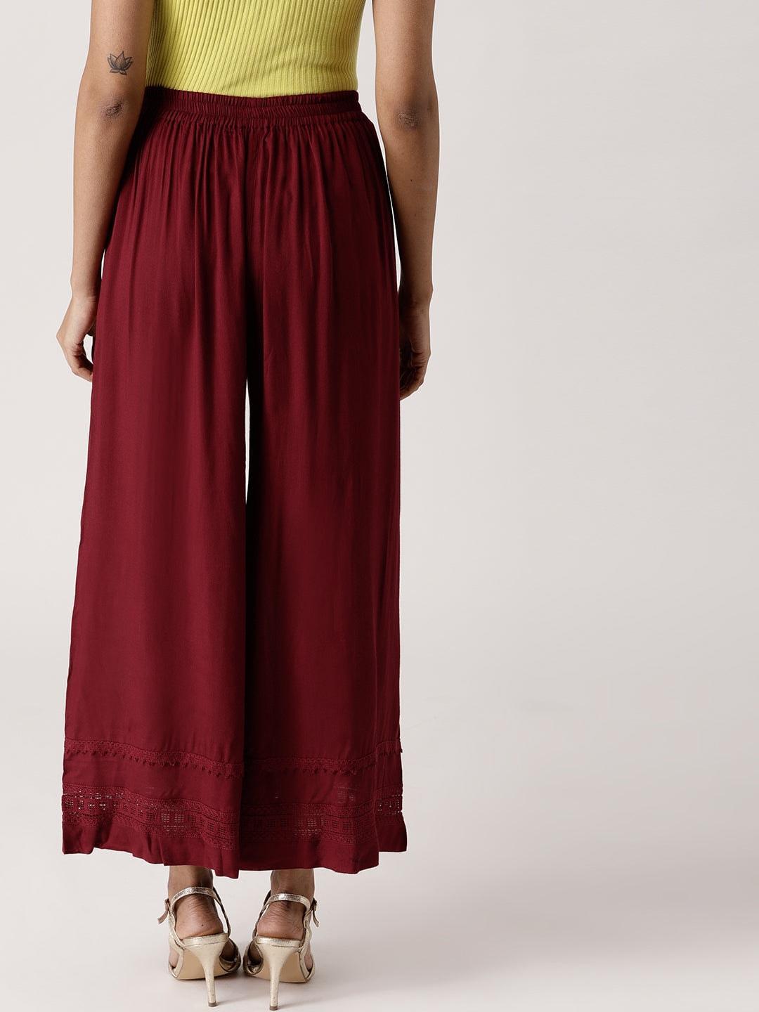 Maroon Solid Rayon Palazzos - ShopLibas 