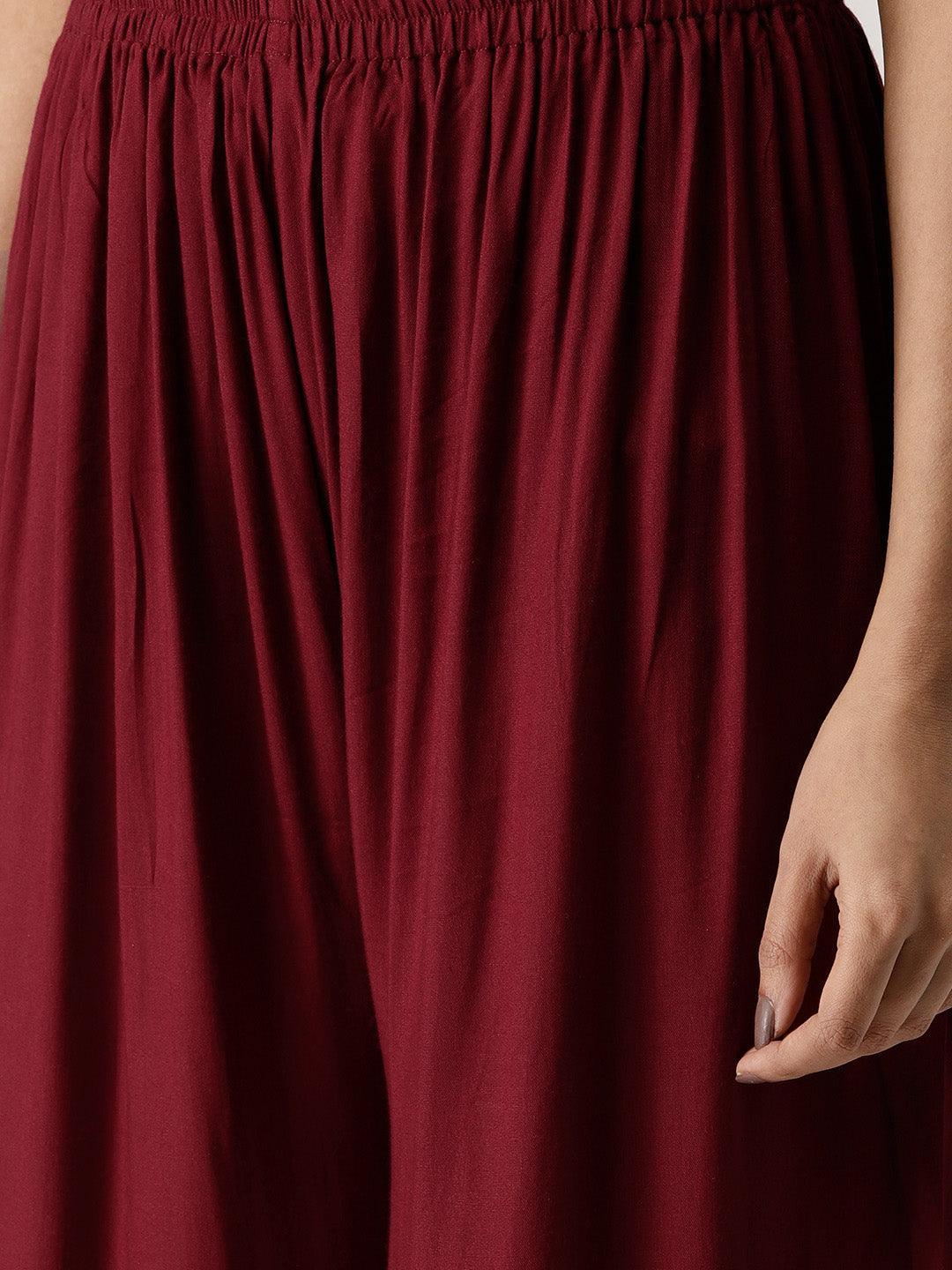 Maroon Solid Rayon Palazzos - ShopLibas 