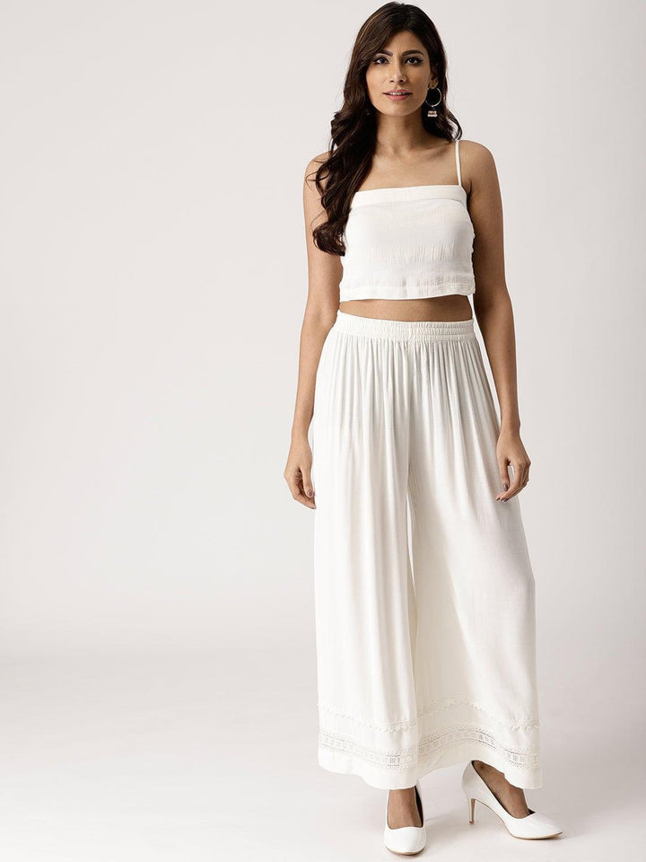 White Solid Rayon Palazzos