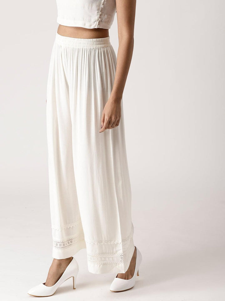 White Solid Rayon Palazzos