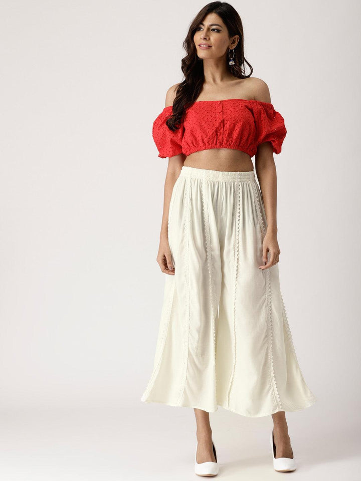 White Solid Rayon Palazzos - ShopLibas