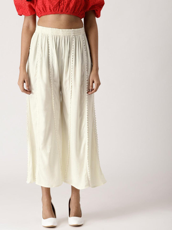 White Solid Rayon Palazzos - ShopLibas
