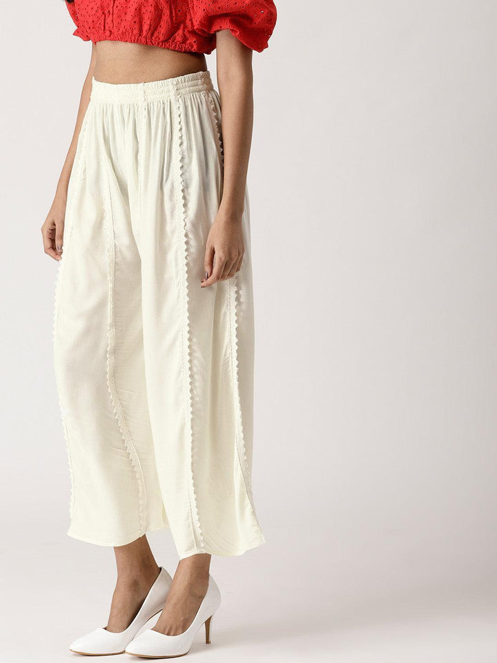White Solid Rayon Palazzos - ShopLibas