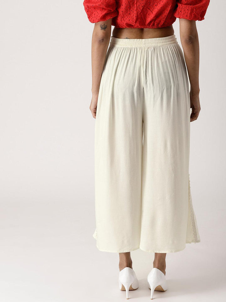 White Solid Rayon Palazzos - ShopLibas