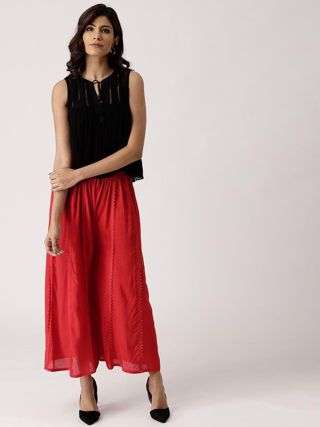 Red Solid Rayon Palazzos - ShopLibas 