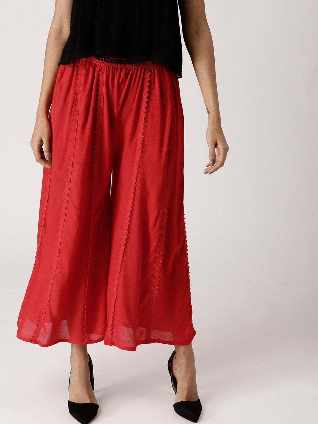 Red Solid Rayon Palazzos - ShopLibas