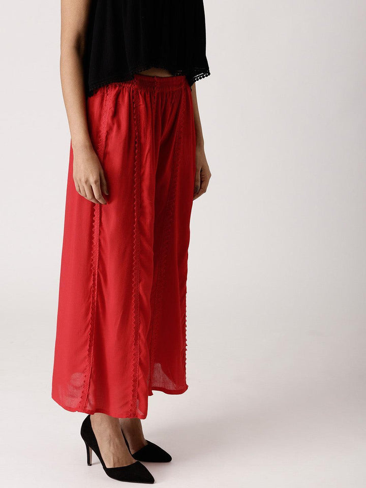 Red Solid Rayon Palazzos