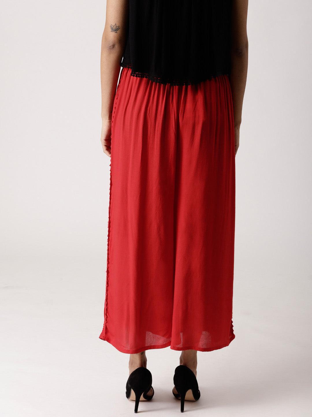 Red Solid Rayon Palazzos - ShopLibas 