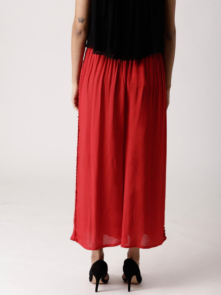 Red Solid Rayon Palazzos
