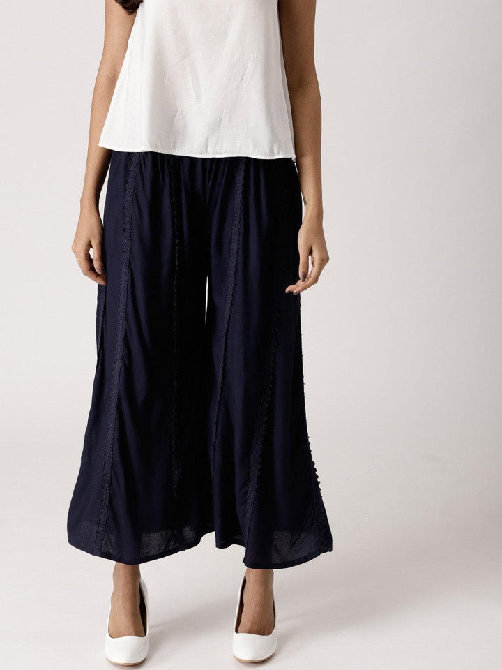 Blue Solid Rayon Palazzos