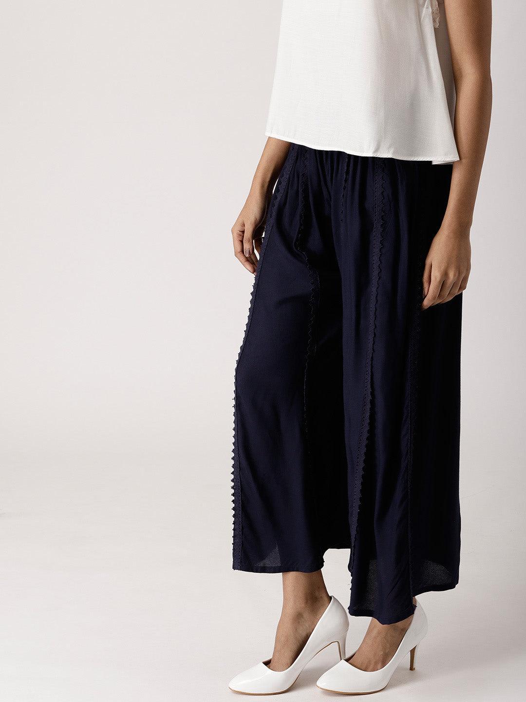 Blue Solid Rayon Palazzos - ShopLibas 