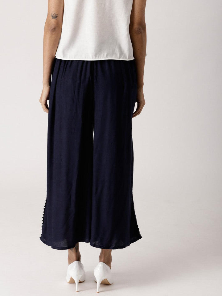 Blue Solid Rayon Palazzos