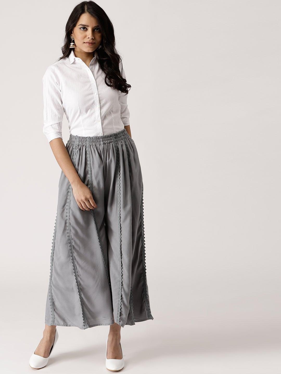 Grey Solid Rayon Palazzos - ShopLibas 