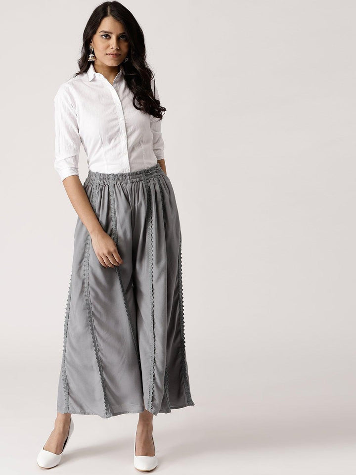 Grey Solid Rayon Palazzos