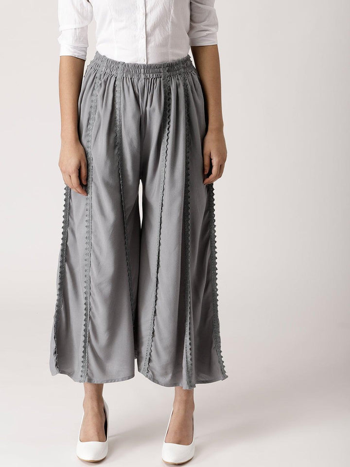 Grey Solid Rayon Palazzos