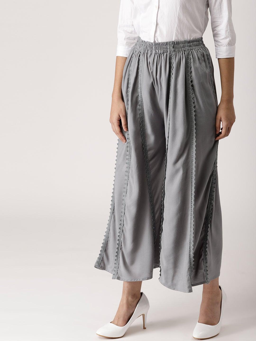 Grey Solid Rayon Palazzos - ShopLibas 