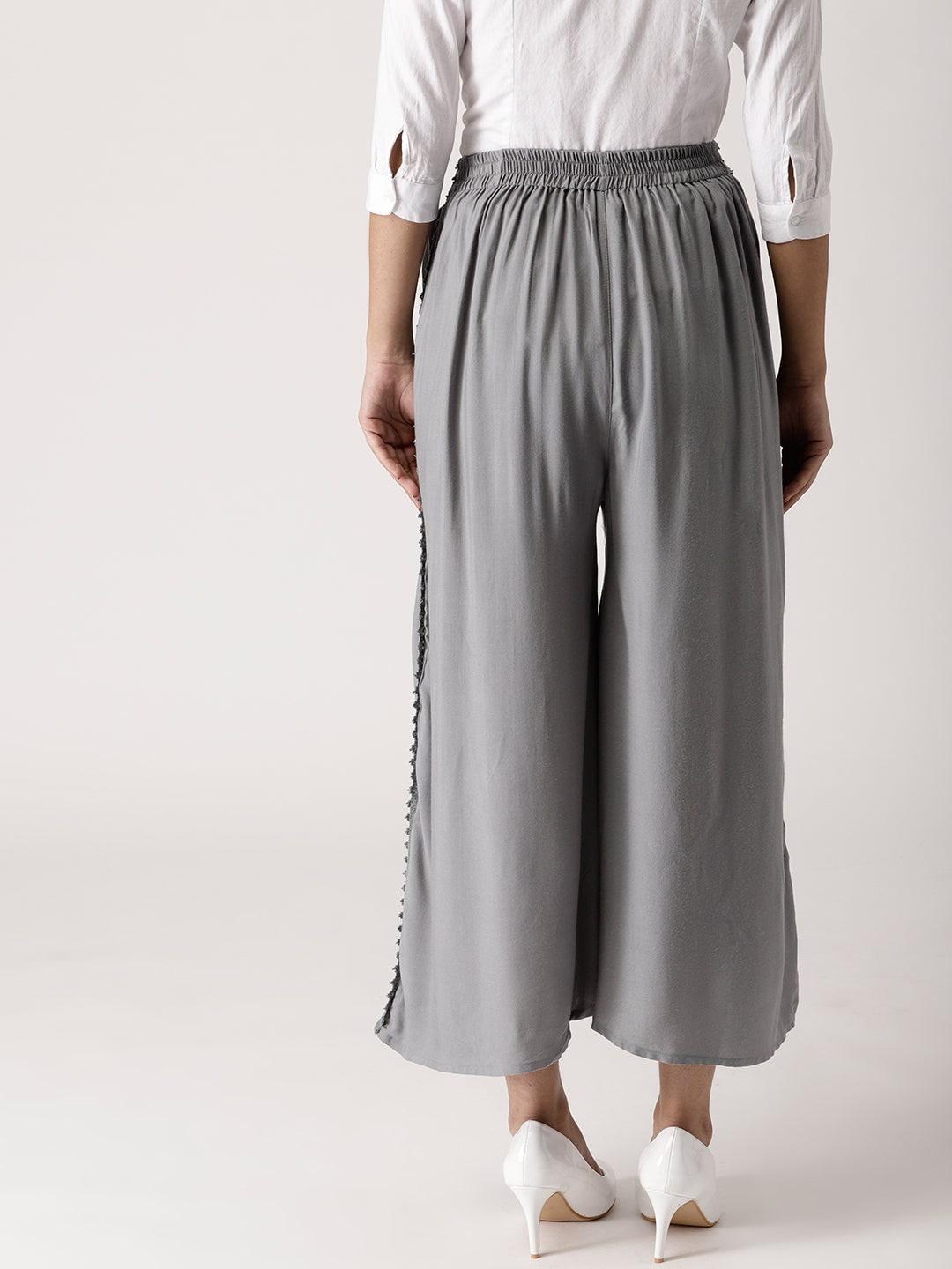 Grey Solid Rayon Palazzos - ShopLibas 