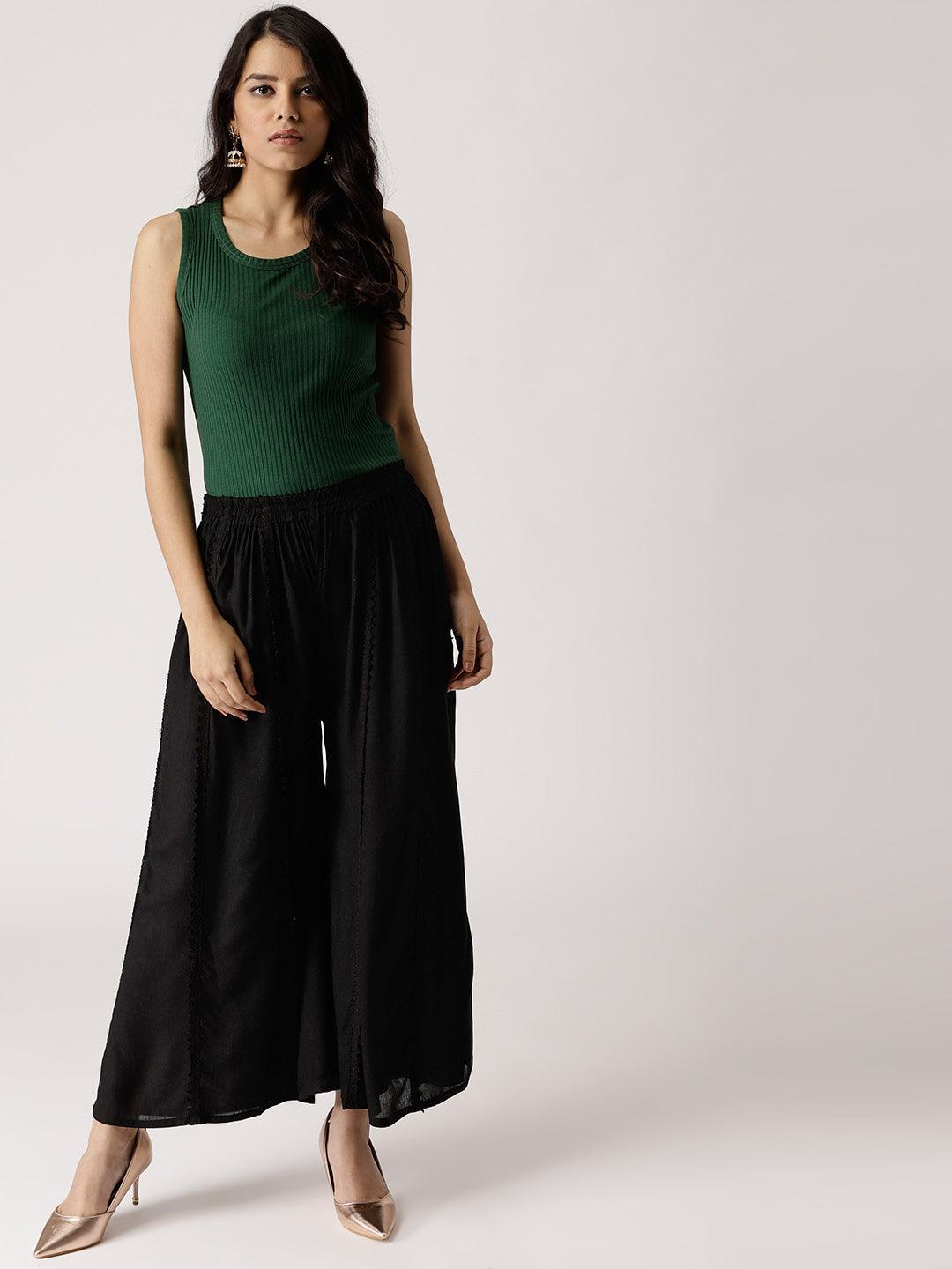 Black Solid Rayon Palazzos - ShopLibas 