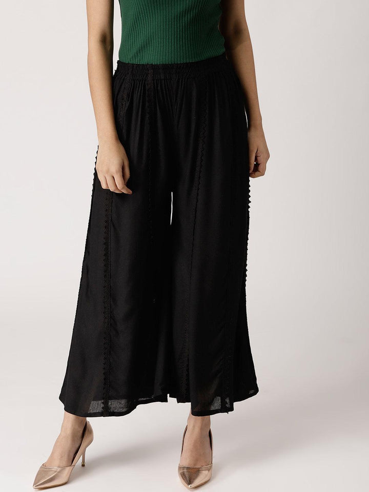 Black Solid Rayon Palazzos