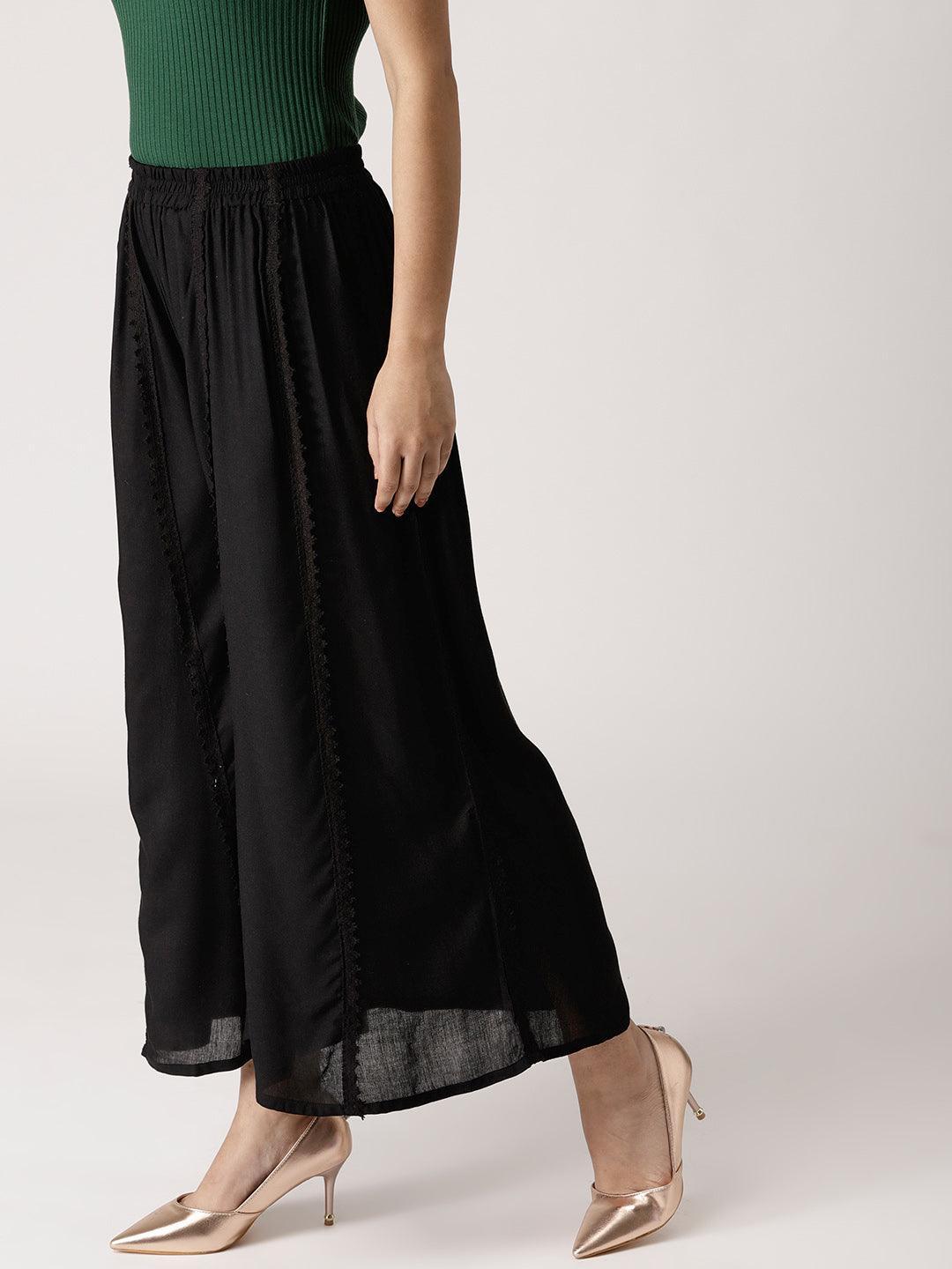 Black Solid Rayon Palazzos - ShopLibas 