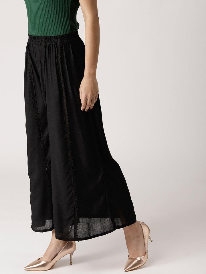 Black Solid Rayon Palazzos