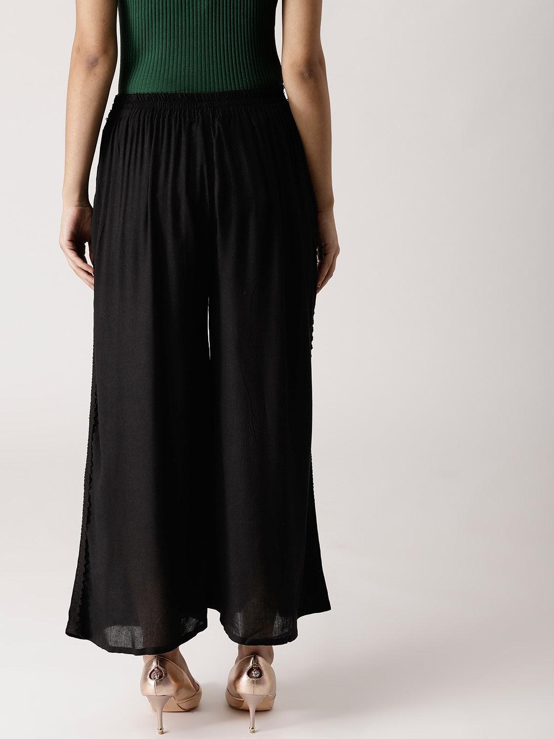 Black Solid Rayon Palazzos - ShopLibas 