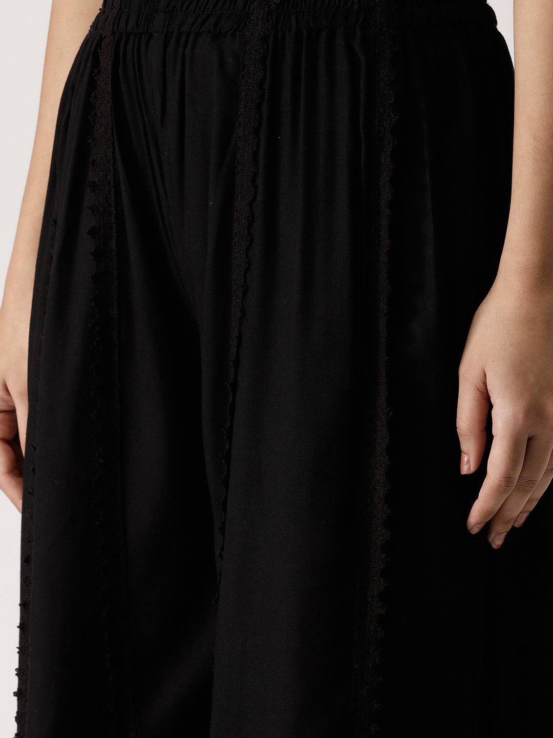 Black Solid Rayon Palazzos - ShopLibas 