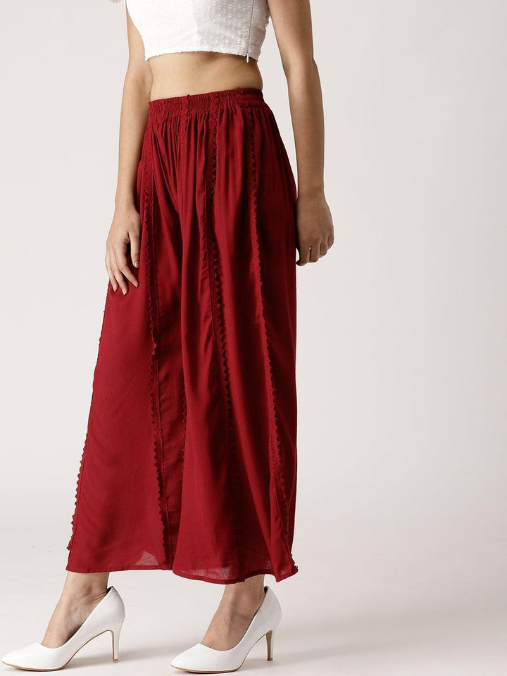 Maroon Solid Rayon Palazzos
