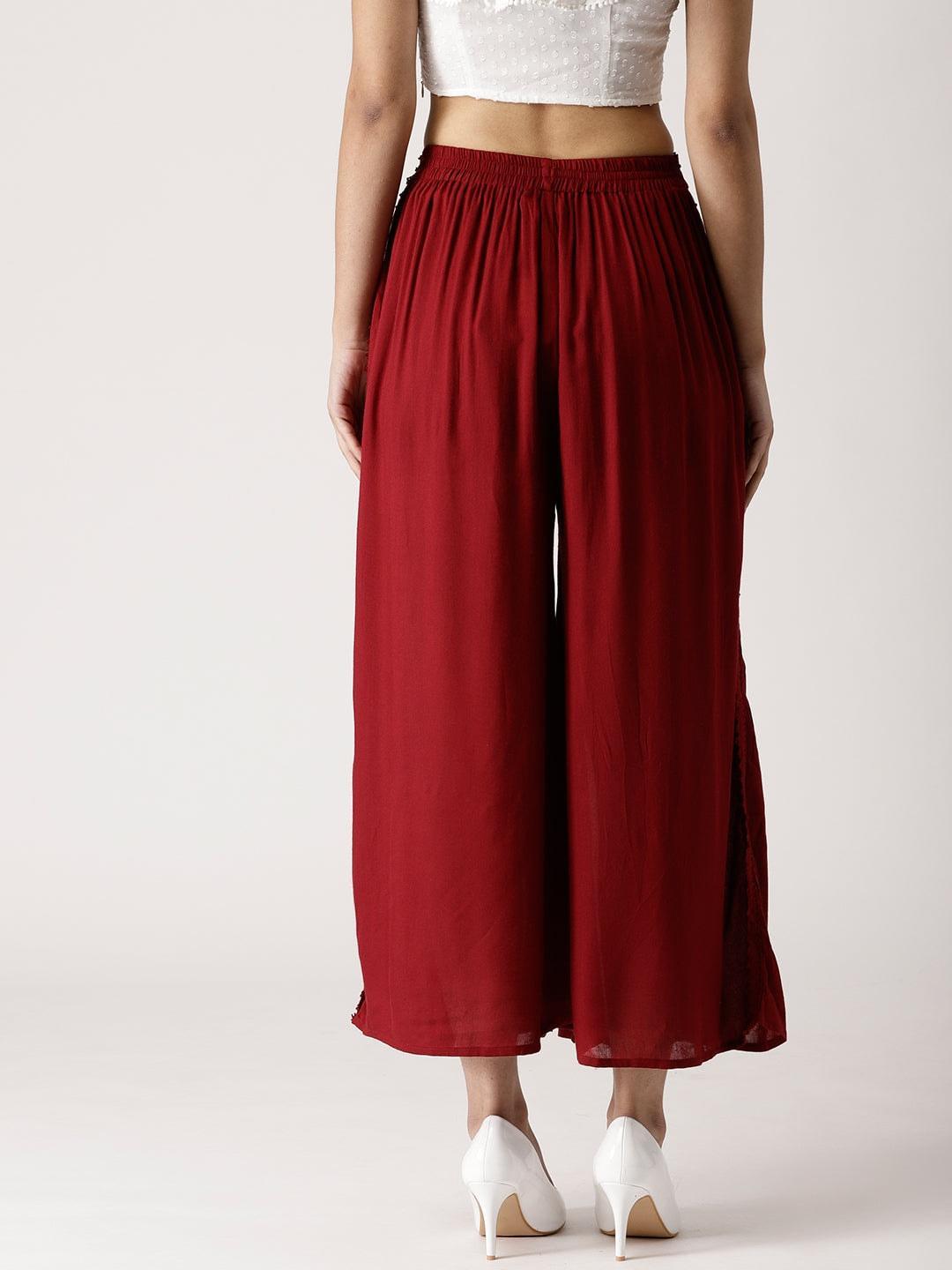 Maroon Solid Rayon Palazzos - ShopLibas 