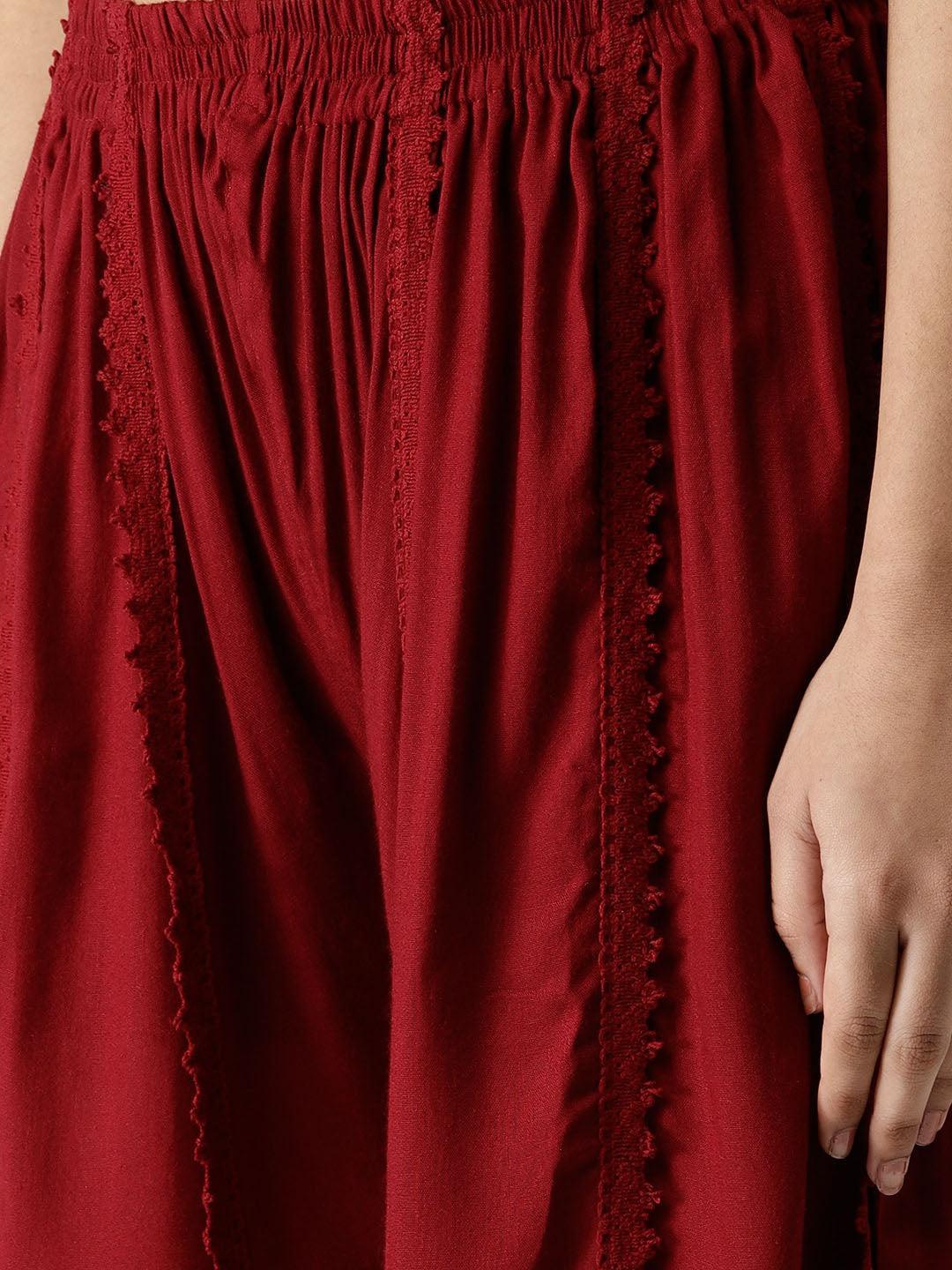 Maroon Solid Rayon Palazzos - ShopLibas 