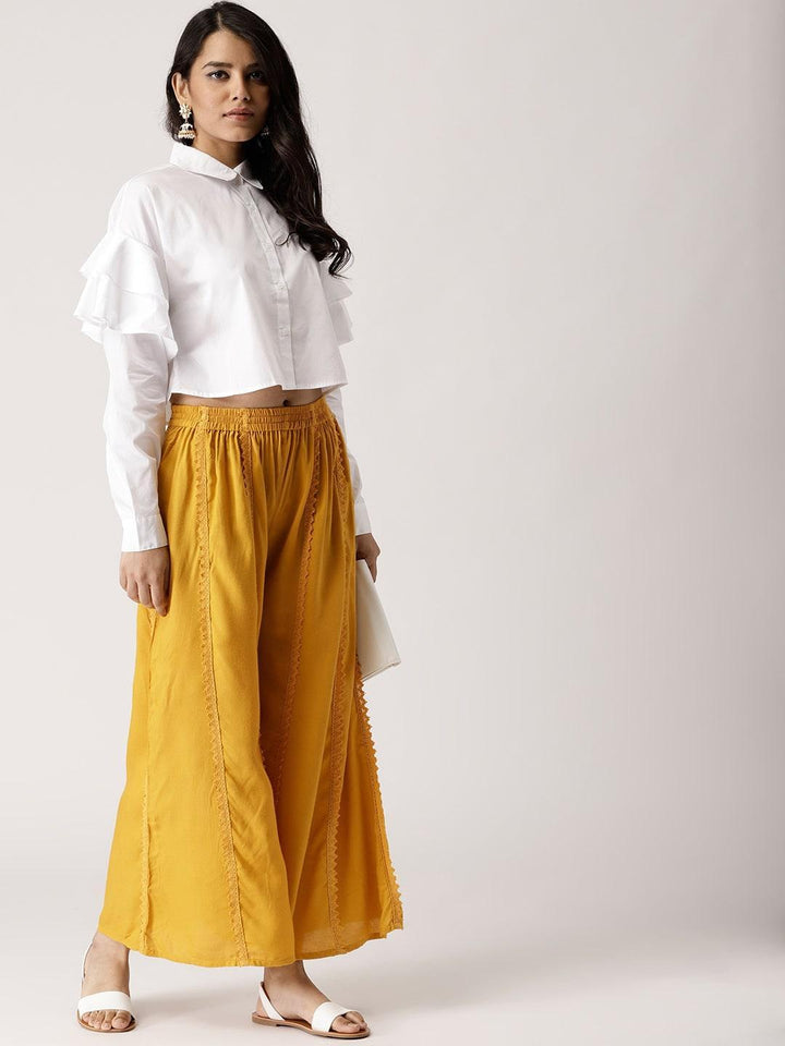Yellow Solid Rayon Palazzos