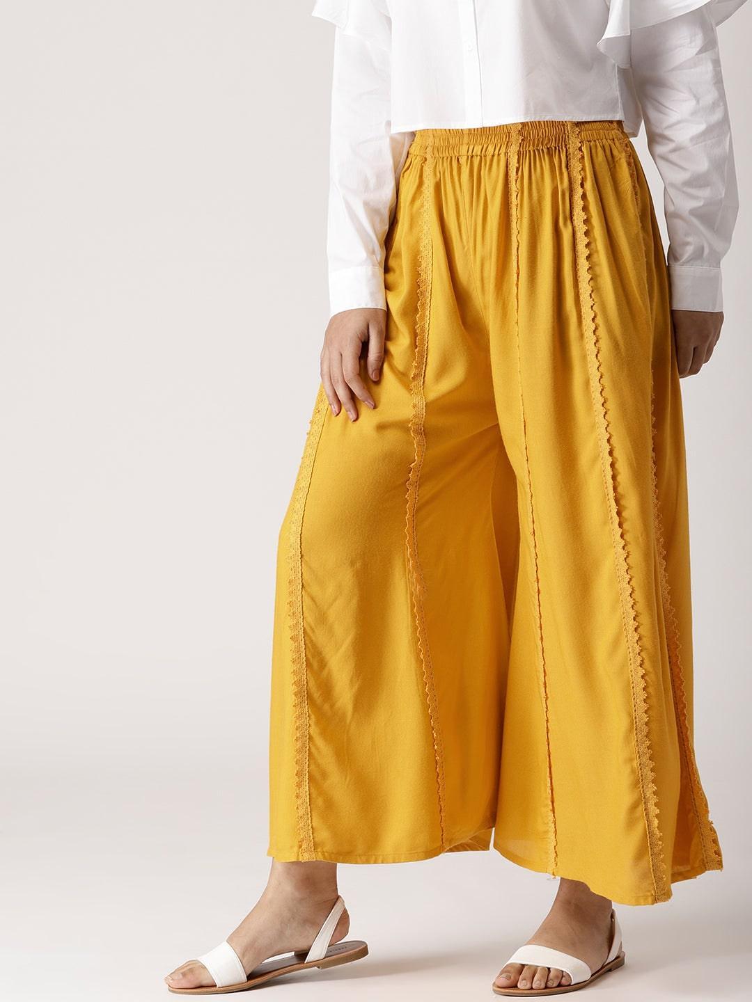 Yellow Solid Rayon Palazzos - ShopLibas 