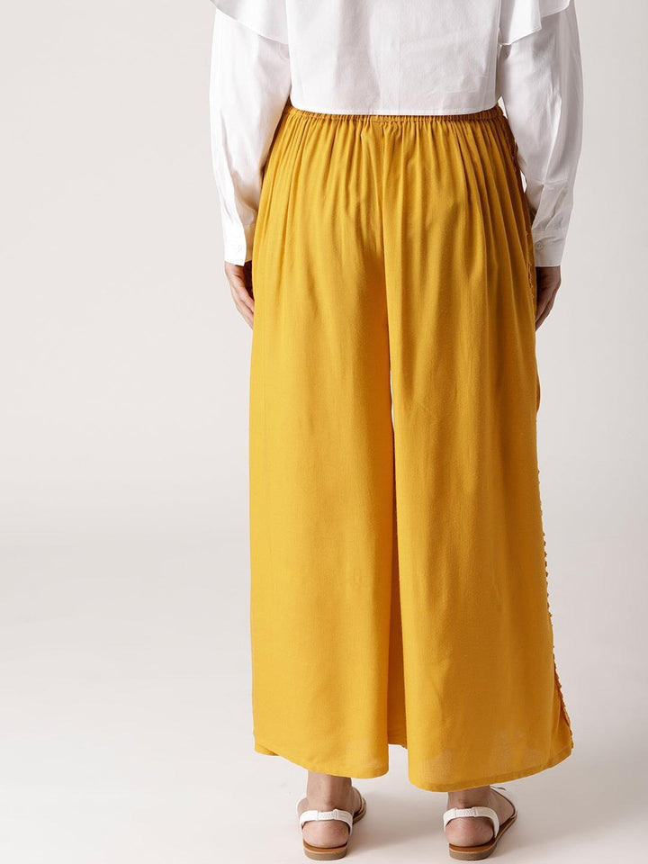 Yellow Solid Rayon Palazzos