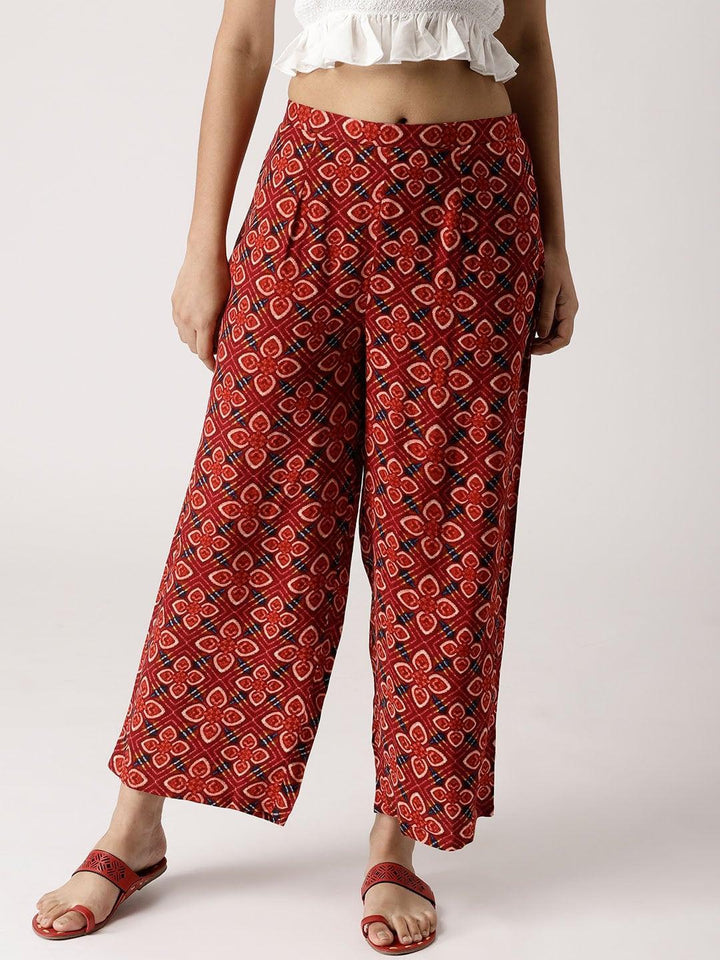 Red Printed Rayon Palazzos - ShopLibas