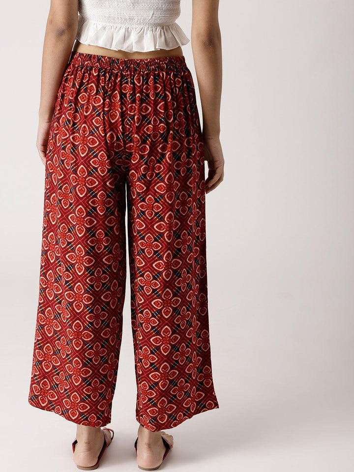 Red Printed Rayon Palazzos - ShopLibas