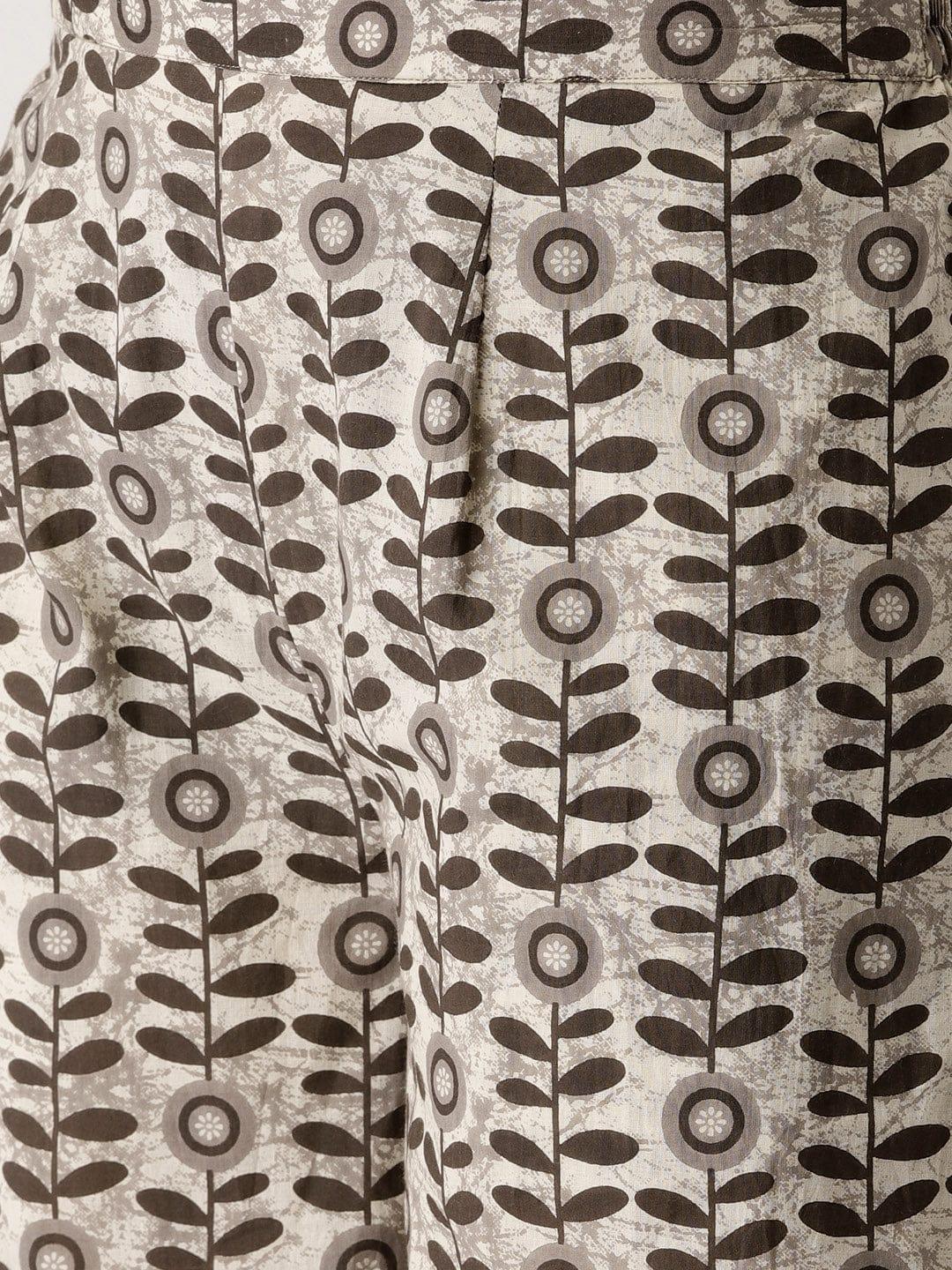 Grey Printed Cotton Palazzos - ShopLibas 