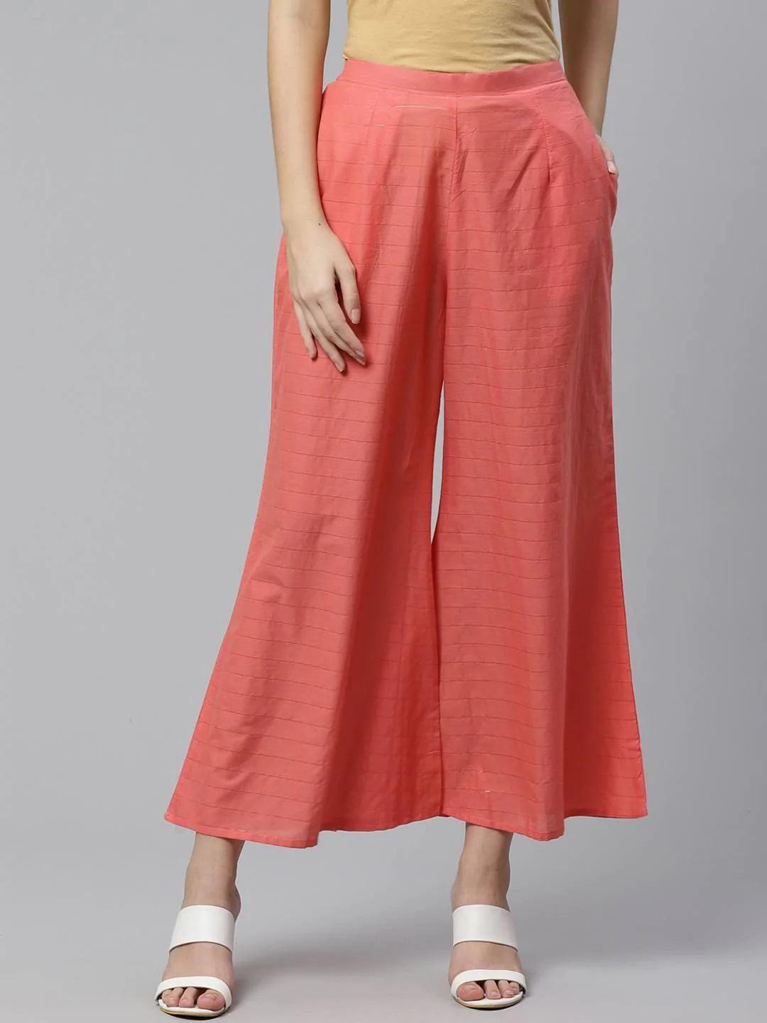 Pink Striped Cotton Palazzos - ShopLibas