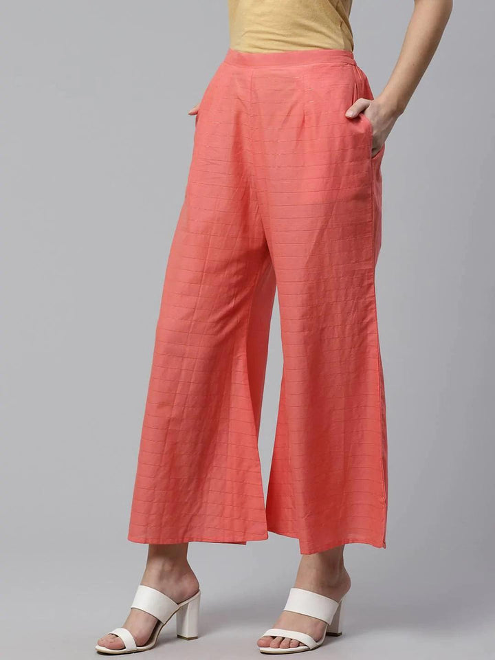 Pink Striped Cotton Palazzos - ShopLibas