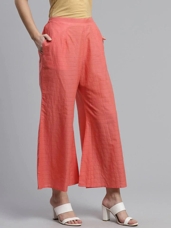 Pink Striped Cotton Palazzos - ShopLibas