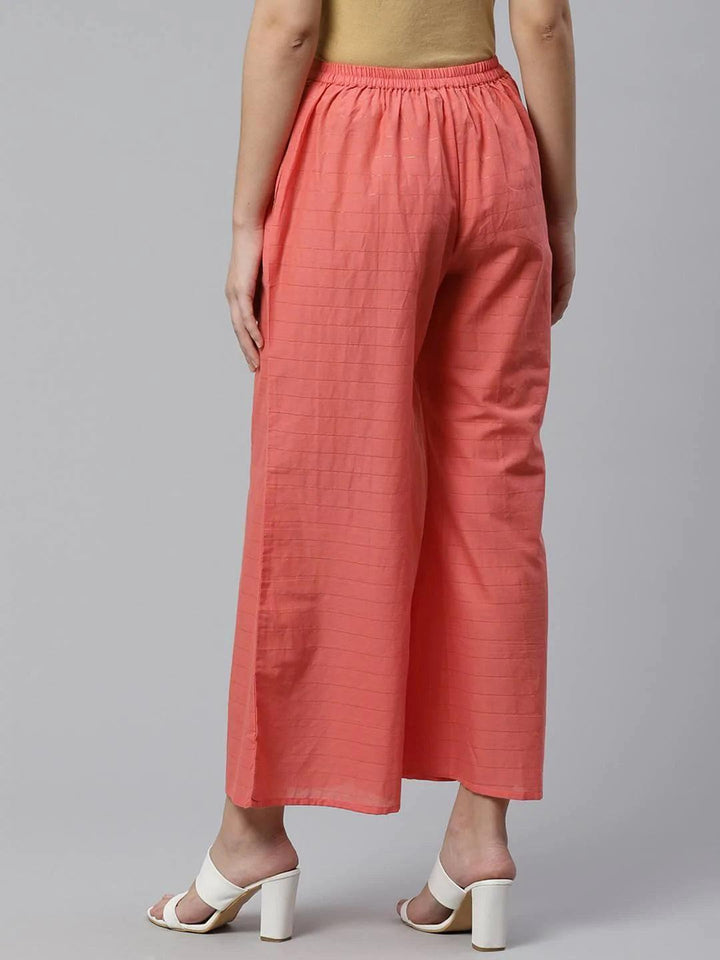 Pink Striped Cotton Palazzos - ShopLibas