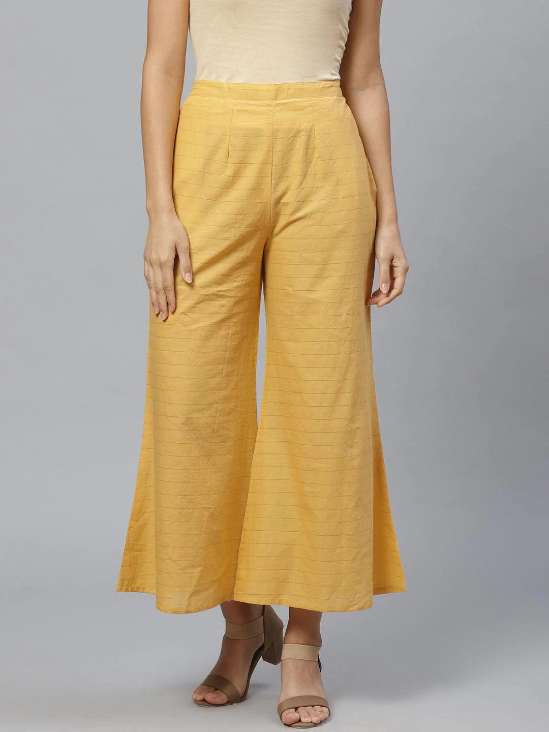 Yellow Striped Cotton Palazzos - ShopLibas