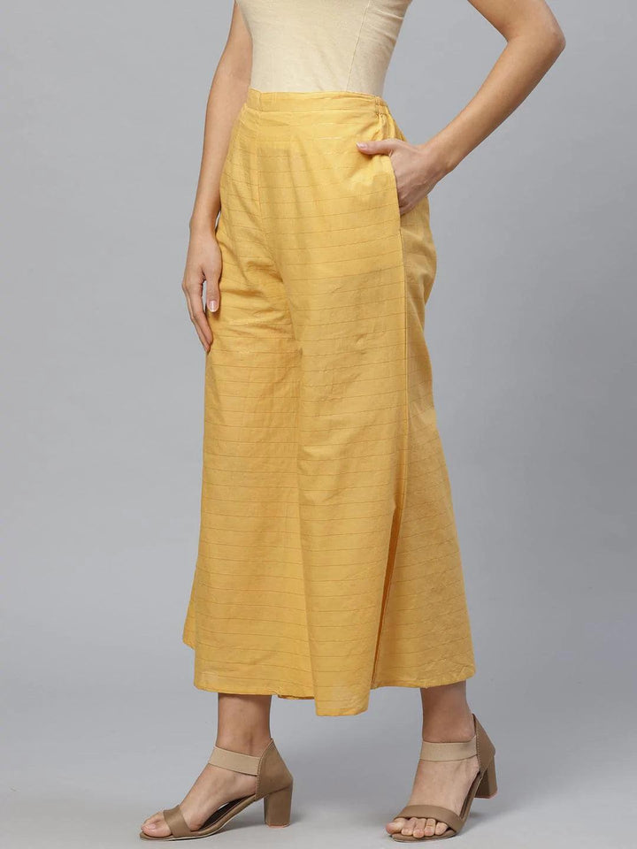 Yellow Striped Cotton Palazzos - ShopLibas