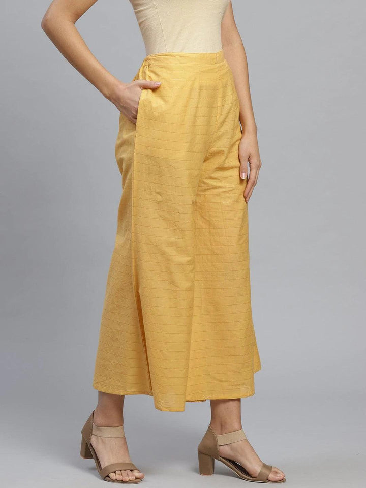 Yellow Striped Cotton Palazzos - ShopLibas