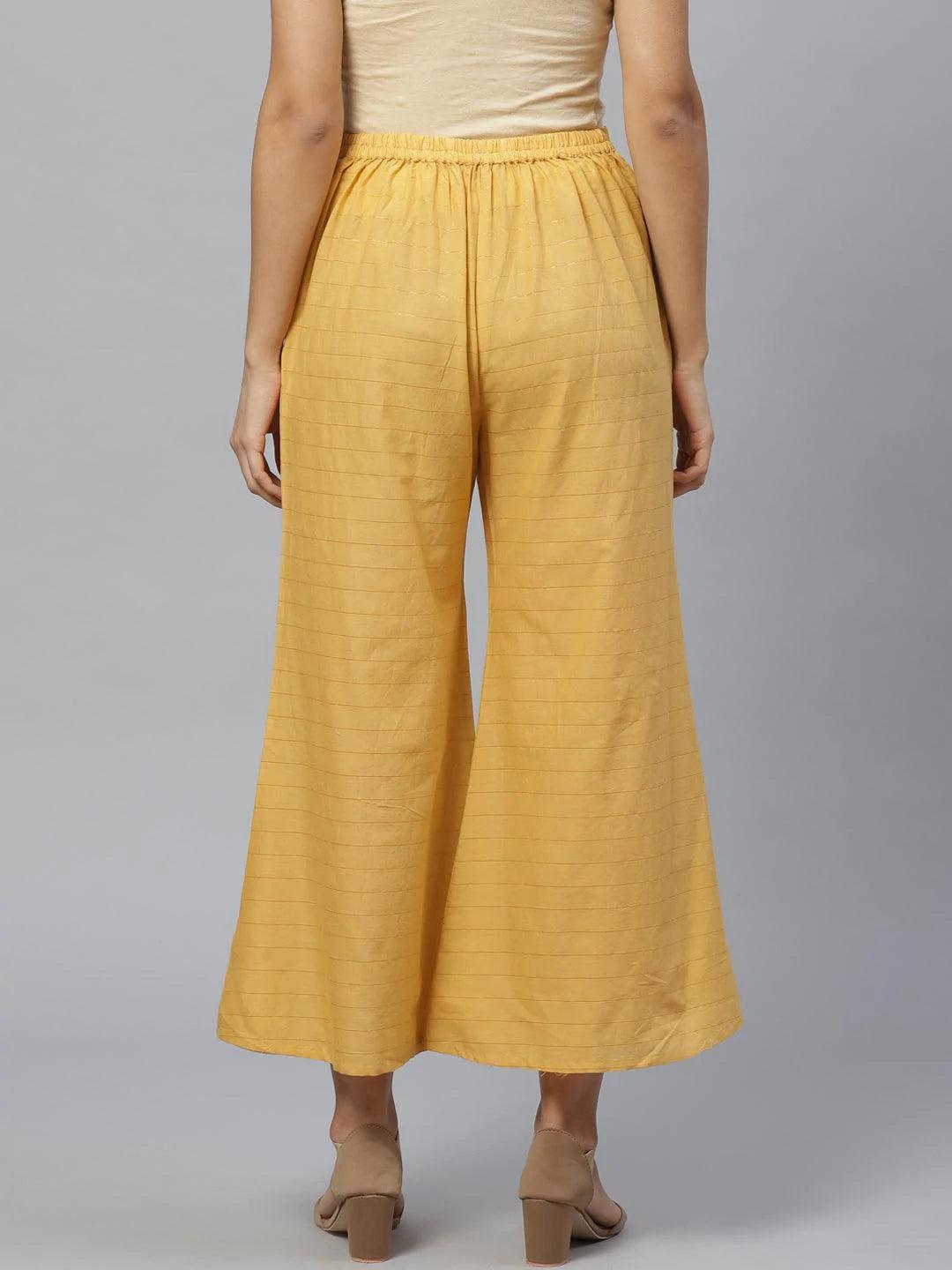 Yellow Striped Cotton Palazzos - ShopLibas