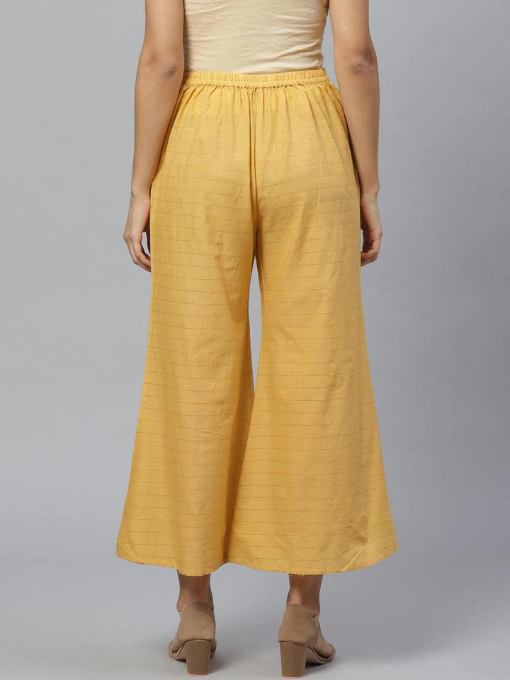 Yellow Striped Cotton Palazzos - ShopLibas