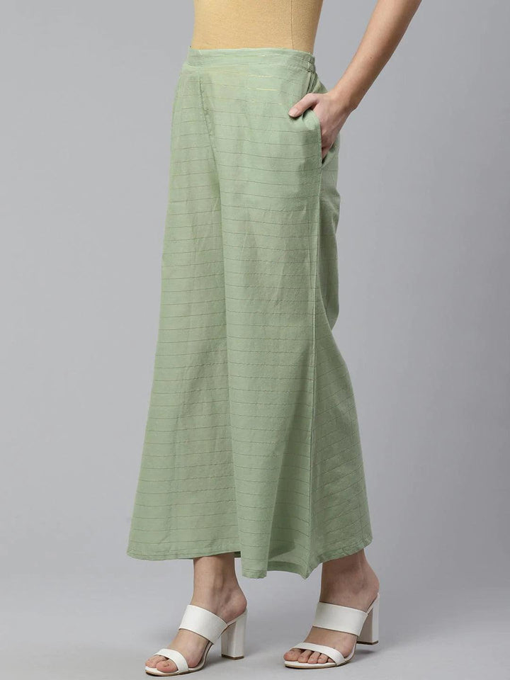 Green Striped Cotton Palazzos