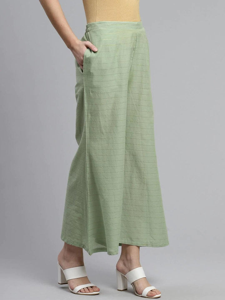 Green Striped Cotton Palazzos