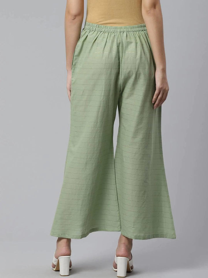 Green Striped Cotton Palazzos